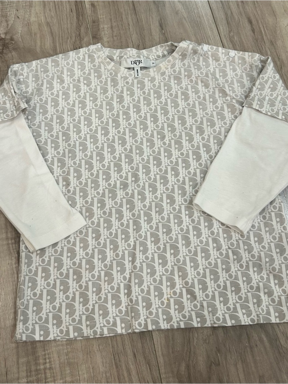 Dior Kids Light Gray & White Logo Long Sleeve Tee